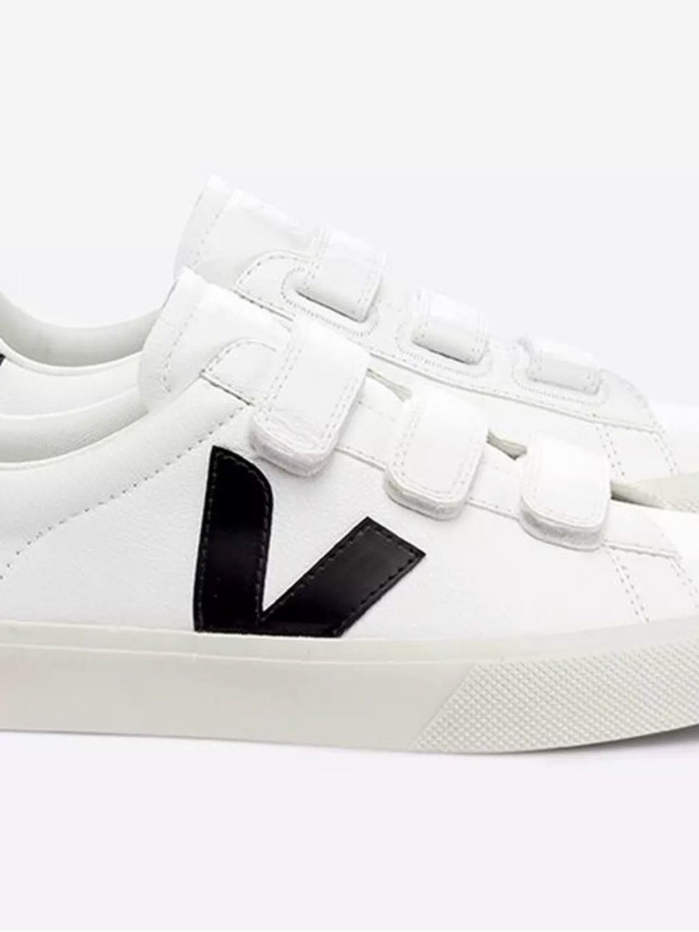 Veja White Sneakers with Black V Logo - Velcro Straps